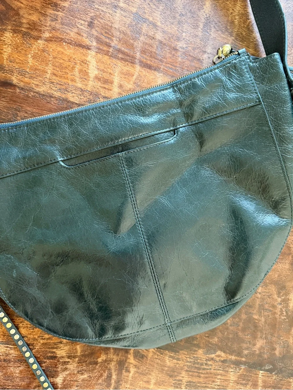 Hobo Dark Green Crinkle Leather Shoulder Bag